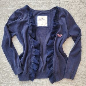 Hollister‎ Navy Blue Open-Front Cardigan with Ruffle Details Y2K 2000s, Fits XXS